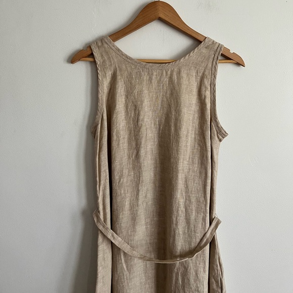 Chico’s Beige Linen Sleeveless Tie Waist Summer Dress with pockets - Picture 7 of 9